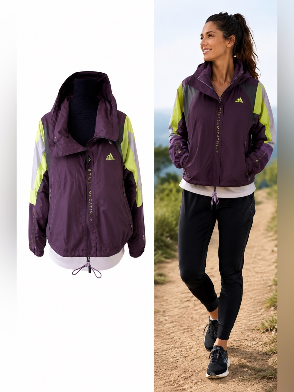 Adidas By Stella Mccartney Colorblock Hooded Windbreaker Jacket Small View 2